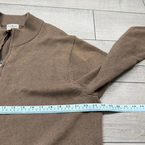 L.L.Bean Men’s Full Zip Sweater Jacket Tan Size L 100% Cotton Knit Shawl Collar - Picture 7 of 8